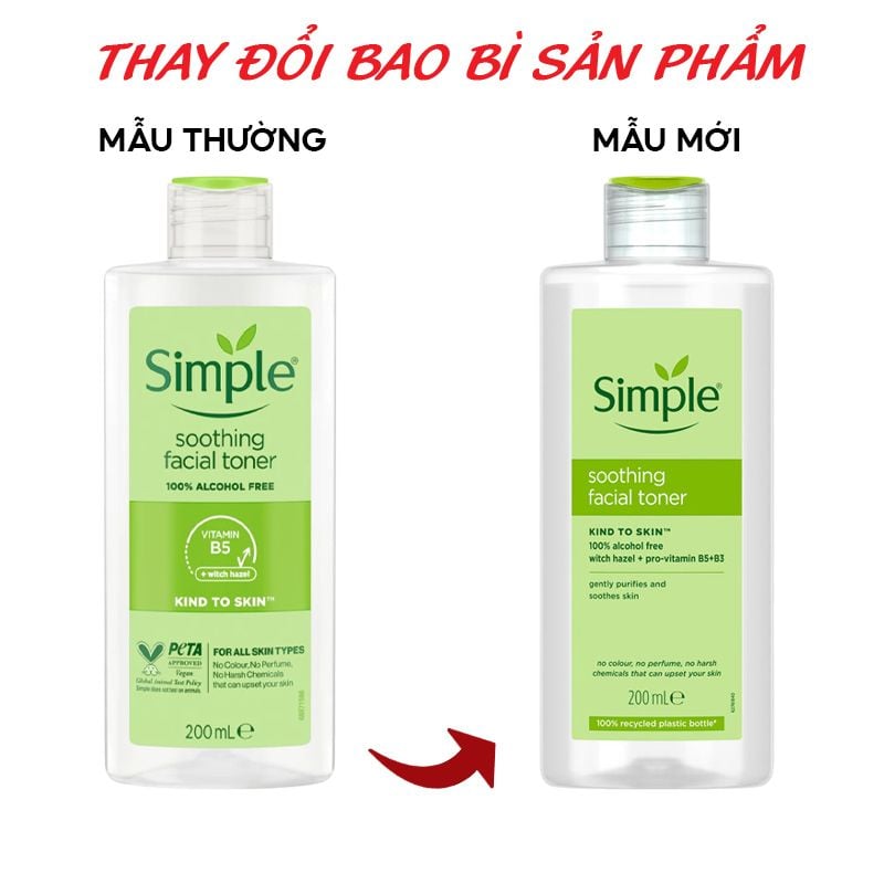 Nước Hoa Hồng Simple Làm Dịu, Cân Bằng Độ Ẩm Soothing Facial Toner 200ml