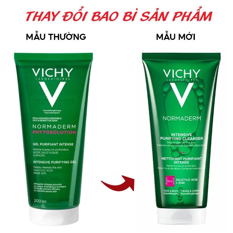 Gel Rửa Mặt Vichy Cho Da Dầu Mụn Làm Sạch Sâu, Giảm Nhờn Normaderm Phytosolution Intensive Purifying Gel