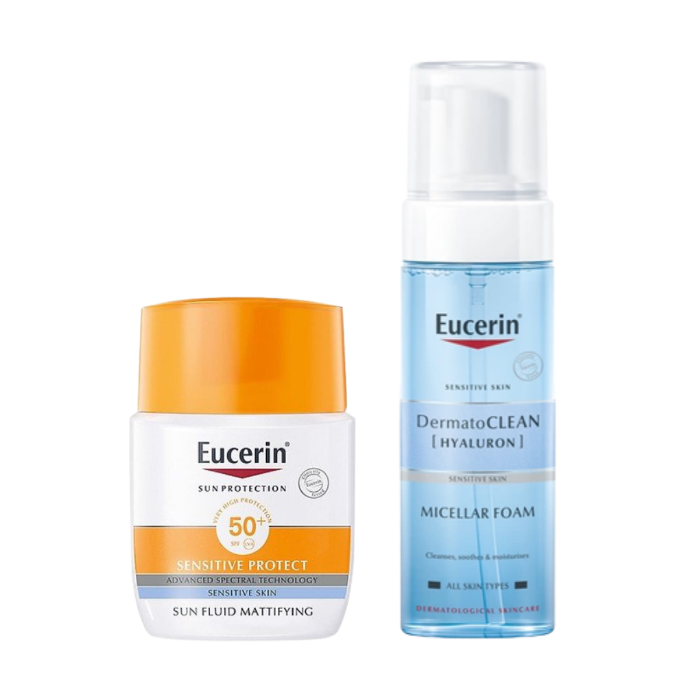 [Mua 1 Tặng 1] Kem Chống Nắng Tặng Tẩy Trang Cho Da Thường ( Eucerin Sun Fluid Mattifying Sensitive Protect 50ml + Hyaluron Micellar Water 200ml )