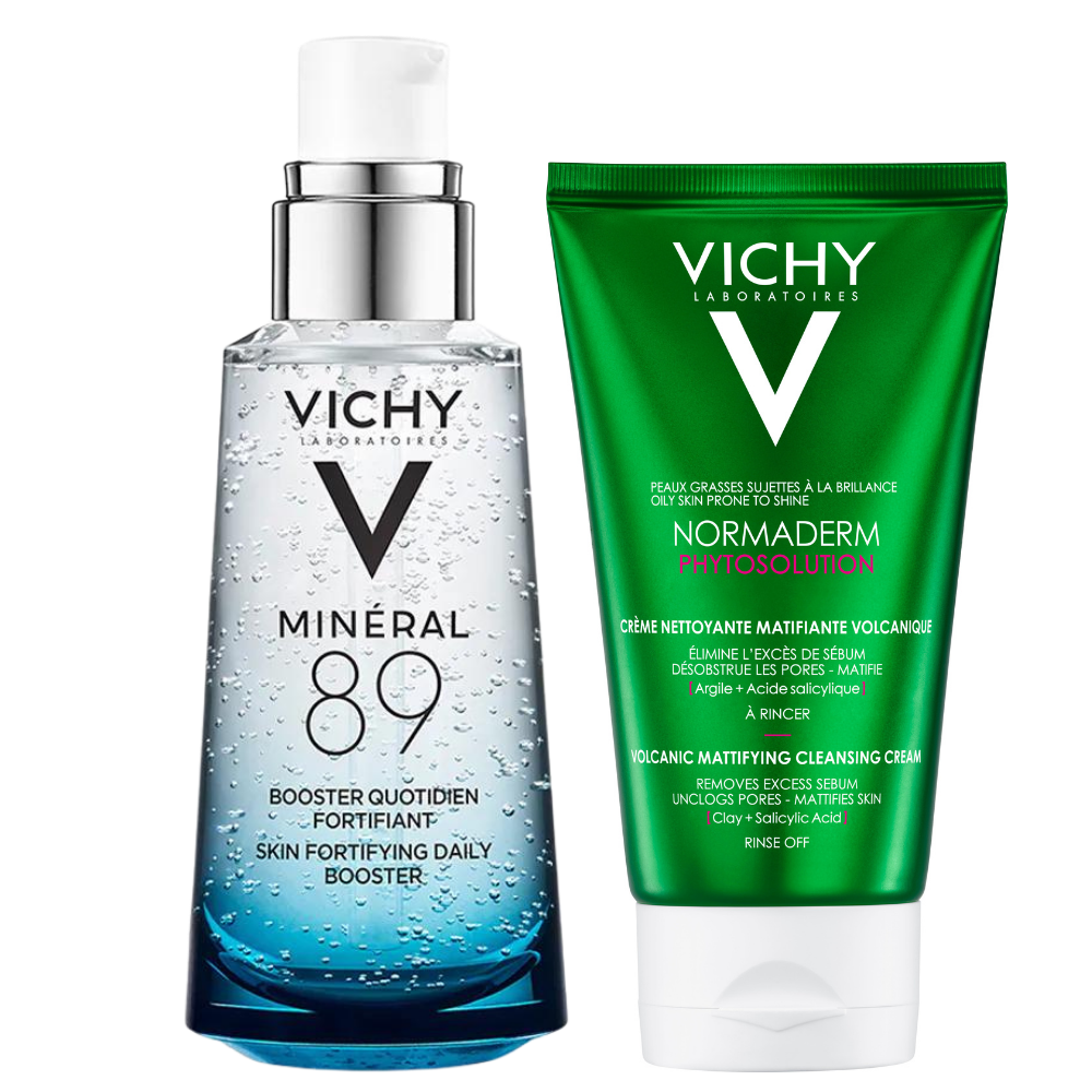 [2 Items] Bộ Dưỡng Chất Khoáng Cô Đặc Vichy Mineral 89 Serum Và Gel Rửa Mặt Ngừa Mụn Vichy Normaderm Gel