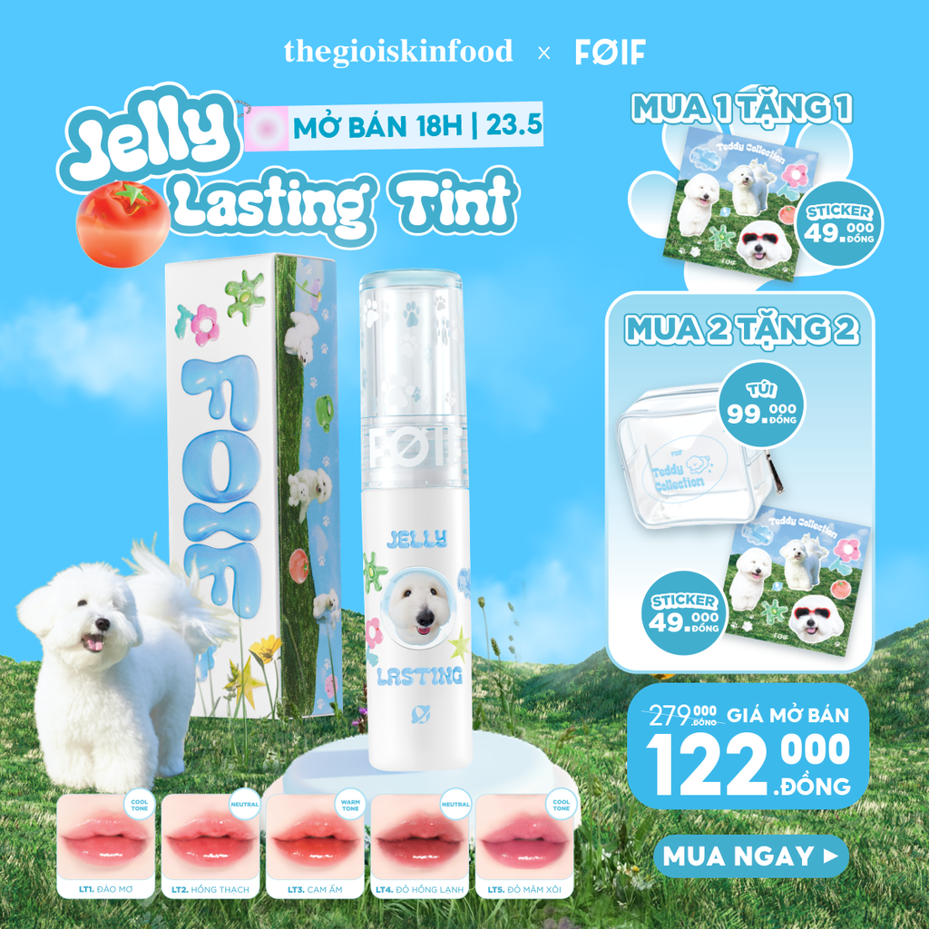[New][Teddy Collection] Son Tint Bóng FOIF Thuần Chay, Ẩm Mịn, Căng Bóng Jelly Lasting Tint 3g