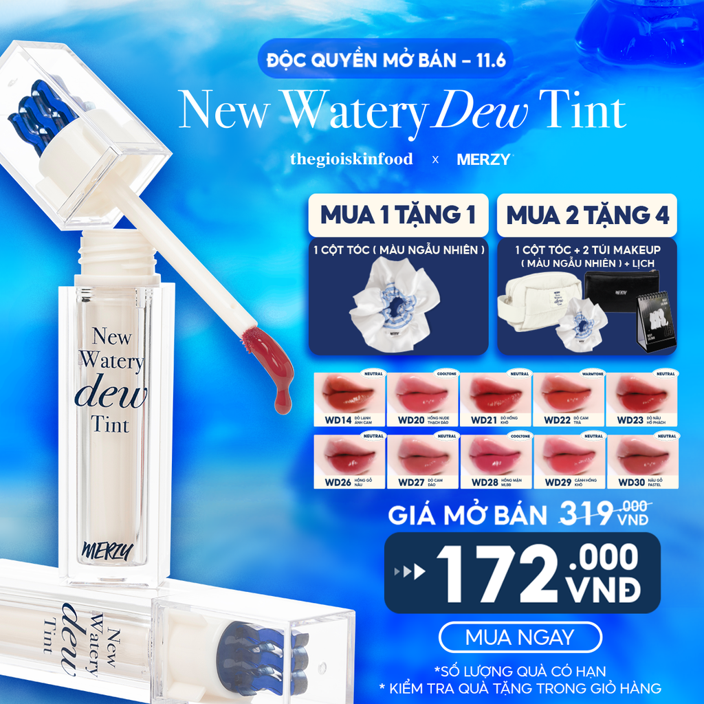 [New][NEW DEW] Son Tint Bóng Merzy Dạng Thạch, Bền Màu, Lâu Trôi Cho Đôi Môi Căng Mọng, Ẩm Mịn The Watery Dew Tint