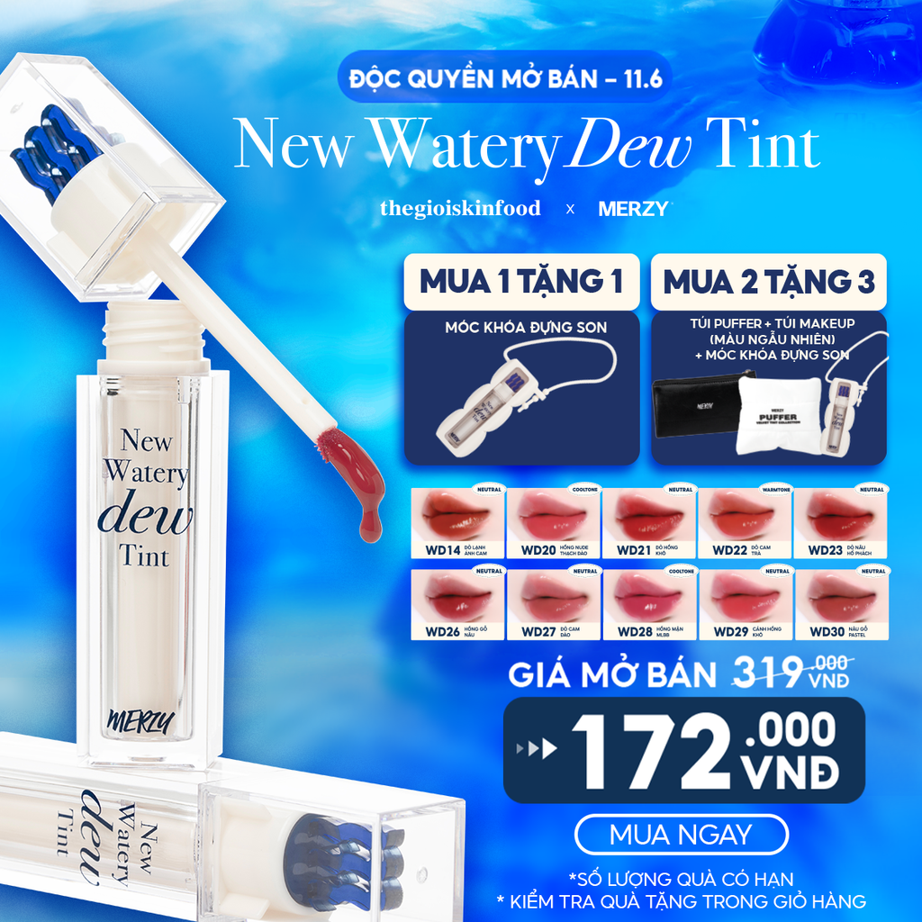 [New][NEW DEW] Son Tint Bóng Merzy Dạng Thạch, Bền Màu, Lâu Trôi Cho Đôi Môi Căng Mọng, Ẩm Mịn The Watery Dew Tint