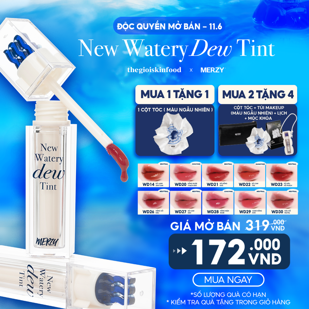 [New][NEW DEW] Son Tint Bóng Merzy Dạng Thạch, Bền Màu, Lâu Trôi Cho Đôi Môi Căng Mọng, Ẩm Mịn The Watery Dew Tint