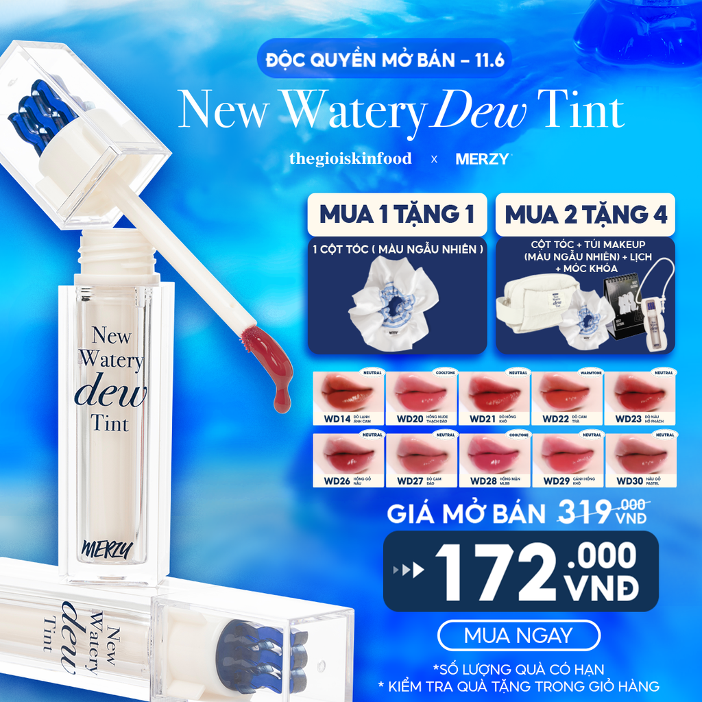 [New][NEW DEW] Son Tint Bóng Merzy Dạng Thạch, Bền Màu, Lâu Trôi Cho Đôi Môi Căng Mọng, Ẩm Mịn The Watery Dew Tint