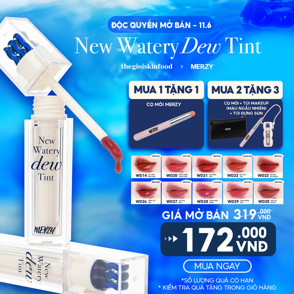 [New][NEW DEW] Son Tint Bóng Merzy Dạng Thạch, Bền Màu, Lâu Trôi Cho Đôi Môi Căng Mọng, Ẩm Mịn The Watery Dew Tint