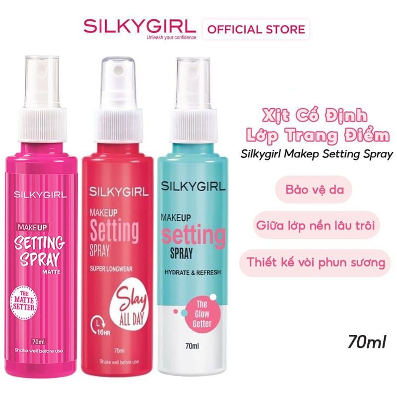 Xịt Cố Định Lớp Trang Điểm Silkygirl Cấp Ẩm, Kiềm Dầu, Bảo vệ Da Makep Setting Spray 70ml