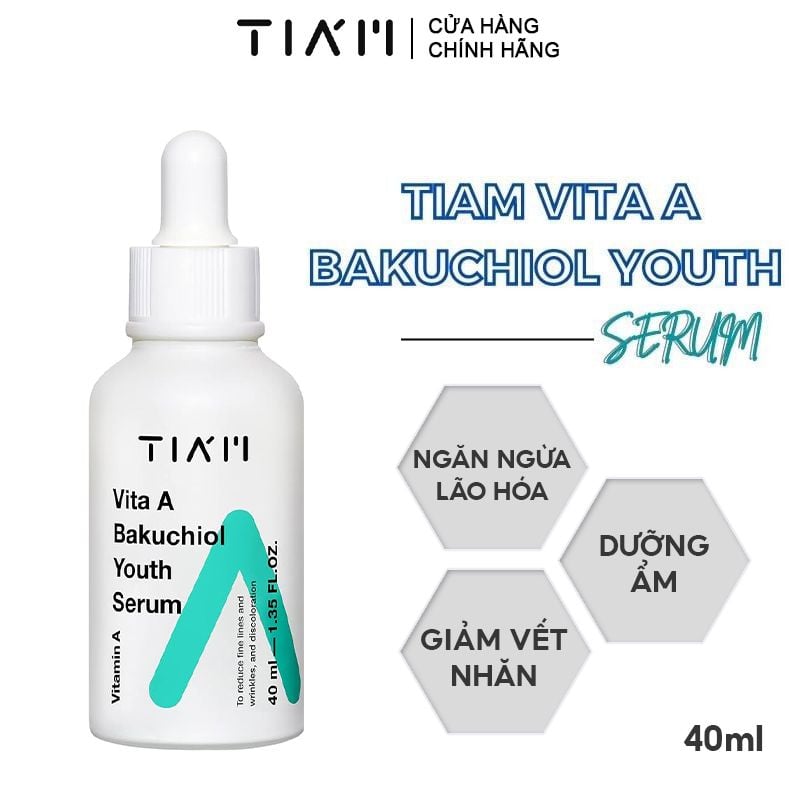 Serum Tiam Tinh Chất Dưỡng Ẩm, Giảm Vết Nhăn & Ngăn Ngừa Lão Hóa Tiam Vita A Bakuchiol Youth Serum 40ml