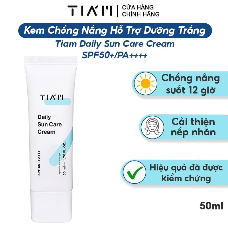 Kem Chống Nắng Hỗ Trợ Dưỡng Trắng, Cải Thiện Nếp Nhăn Tiam Daily Sun Care Cream SPF50+/PA++++ 50ml