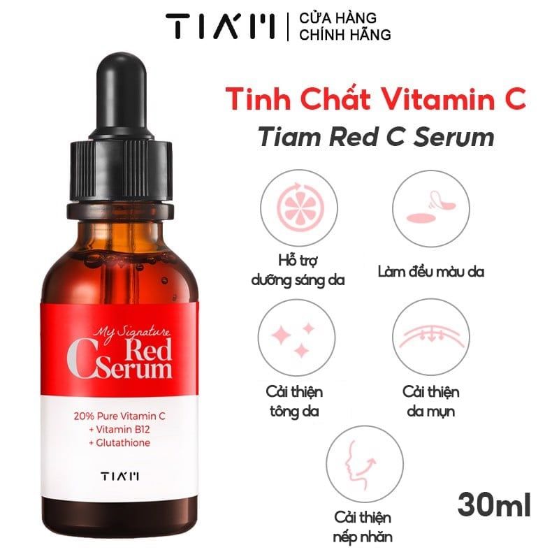 Serum Tiam Tinh Chất Vitamin C Hỗ Trợ Dưỡng Trắng, Mờ Thâm Tiam Red C Serum 30ml (date 8/2024)