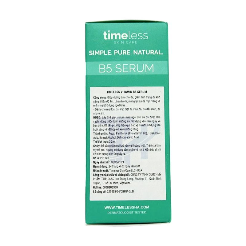 Serum Timeless Làm Dịu, Hỗ Trợ Phục Hồi Da Timeless Vitamin B5 Serum 30ml