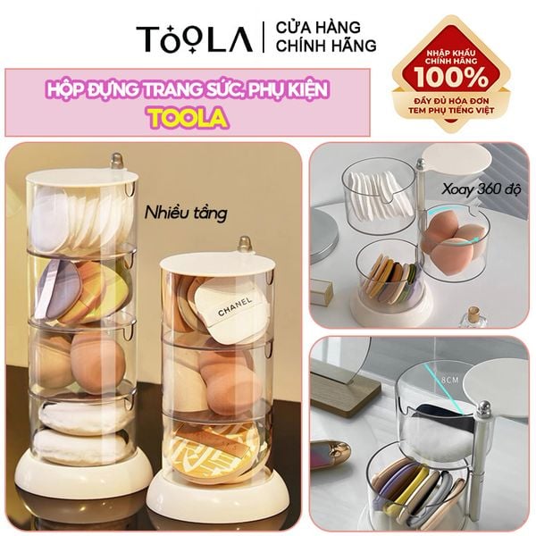  [NHẬP KHẨU] Hộp Đựng Trang Sức, Phụ Kiện TOOLA Nhiều Tầng Xoay 360 Độ, Trong Suốt Đa Năng Accessories Storage Plastic Box 