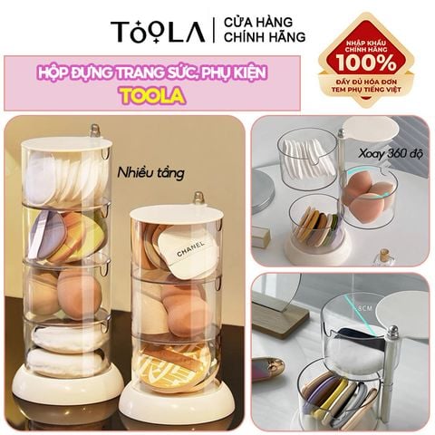  [NHẬP KHẨU] Hộp Đựng Trang Sức, Phụ Kiện TOOLA Nhiều Tầng Xoay 360 Độ, Trong Suốt Đa Năng Accessories Storage Plastic Box 