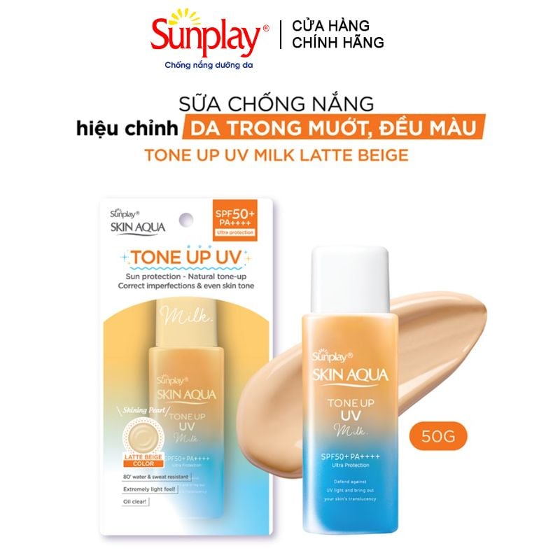 Sữa Chống Nắng Sunplay Hiệu Chỉnh Sắc Da Skin Aqua Tone Up UV Milk Latte Beige SPF50+ PA++++ 50g