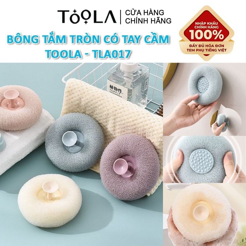 [NHẬP KHẨU] Bông Tắm Tròn Có Tay Cầm, Tạo Bọt Mềm Mịn TOOLA - TLA017 (Màu ngẫu nhiên)