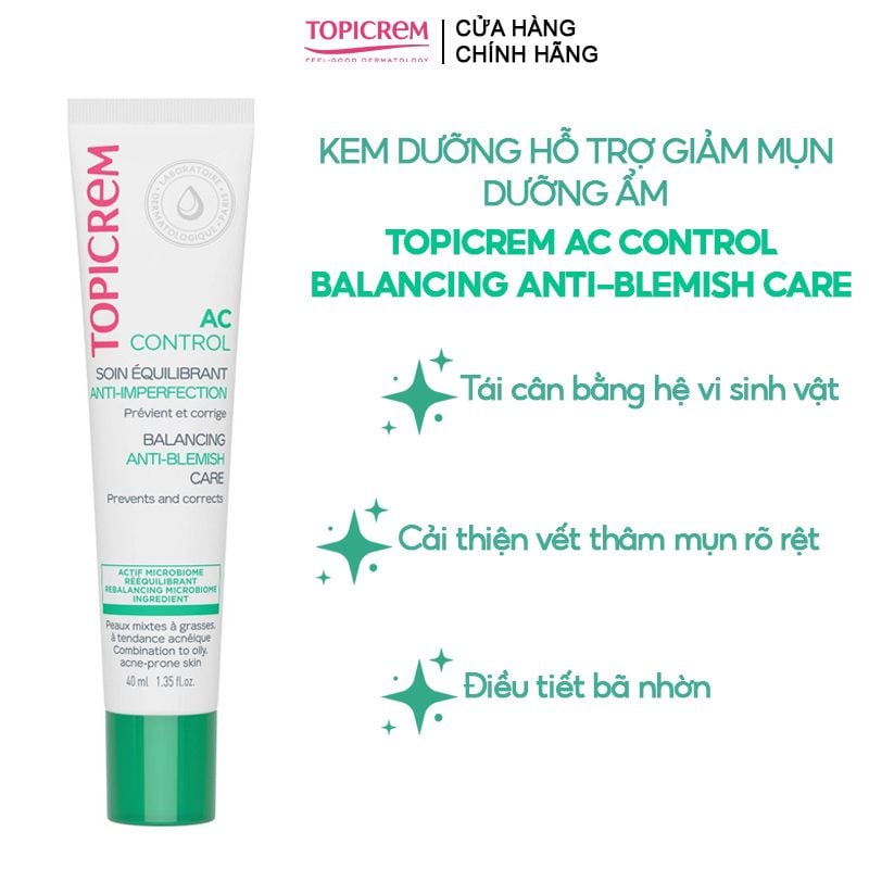 Kem Dưỡng Hỗ Trợ Giảm Mụn, Dưỡng Ẩm Giúp Da Mềm Mịn Topicrem AC Control Balancing Anti-Blemish Care 40ml
