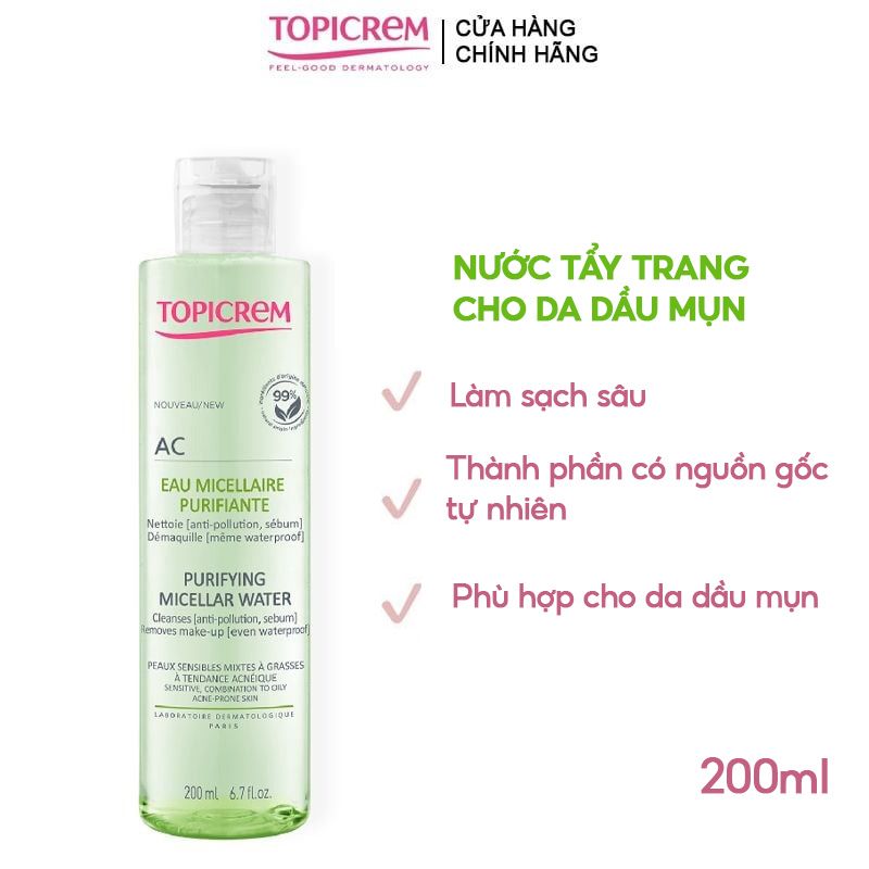 Nước Tẩy Trang Topicrem Làm Sạch Sâu, Dành Cho Da Hỗn Hợp Dầu, Mụn AC Purifying Micellar Water 200ml