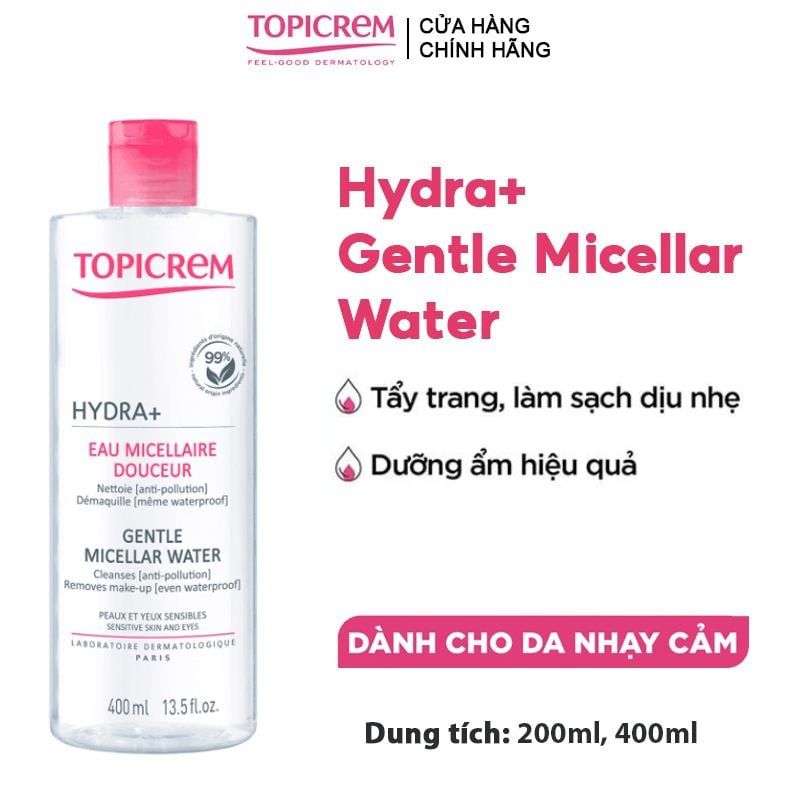 Nước Tẩy Trang Dành Cho Da Khô & Nhạy Cảm Topicrem Hydra+ Gentle Micellar Water