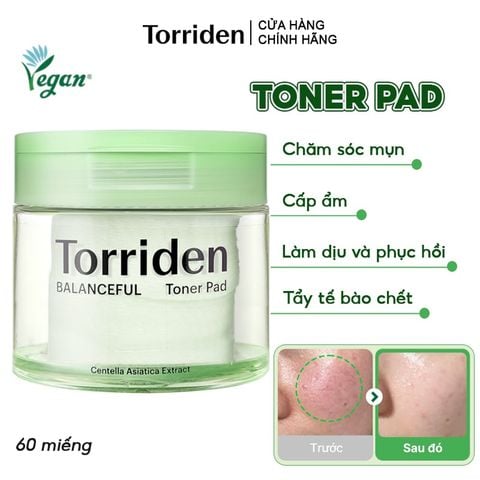 Toner Pad Torriden Làm Dịu Da Mụn, Cân Bằng Da, Cấp Ẩm Balanceful Cica Toner Pad 60 miếng