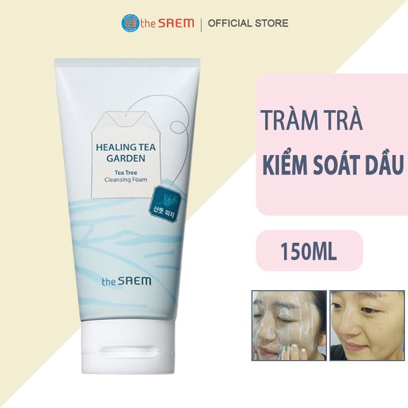 Sữa Rửa Mặt Giúp Hỗ Trợ Giảm Mụn, Kiểm Soát Bã Nhờn The Saem Healing Tea Garden Tea Tree Cleansing Foam 150ml