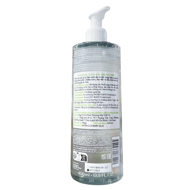 Nước Tẩy Trang SVR Làm Sạch Sâu, Hỗ Trợ Giảm Dầu Nhờn Sebiaclear Eau Micellaire