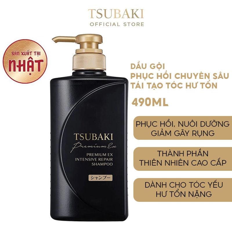 Dầu Gội Phục Hồi Hư Tổn Nặng, Giảm Gãy Rụng Tsubaki Premium EX Intensive Repair Shampoo 490ml