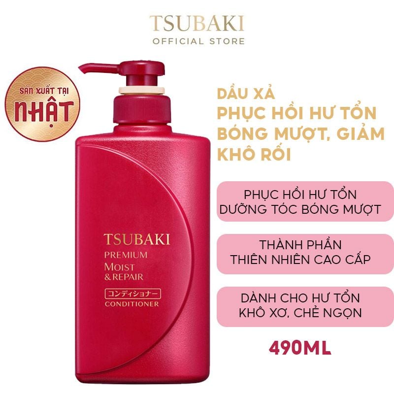 Dầu Xả Dưỡng Tóc Bóng Mượt Tsubaki Premium Moist Conditioner 490ml