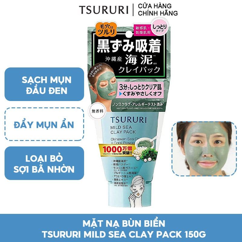 Mặt Nạ Bùn Biển Dưỡng Da Khỏe Mạnh Tsururi Mild Sea Clay Pack 150g