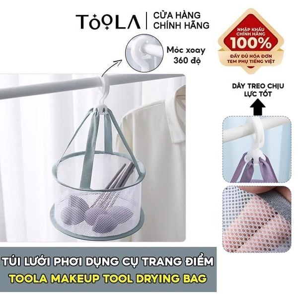  [NHẬP KHẨU] Túi Lưới Phơi Dụng Cụ Trang Điểm TOOLA Tiện Lợi Makeup Tool Drying Bag (Màu Ngẫu Nhiên) 