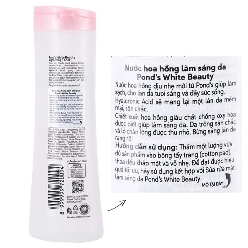 Nước Hoa Hồng Làm Sáng Da POND'S White Beauty Lightening Toner 150ml