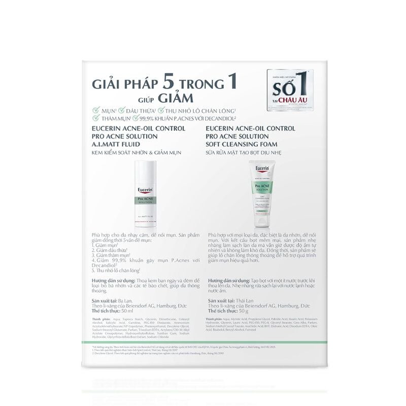 Kem Dưỡng Eucerin Kiểm Soát Dầu, Cải Thiện Mụn Acne-Oil Control Pro Acne Solution A.I Matt Fluid 50ml
