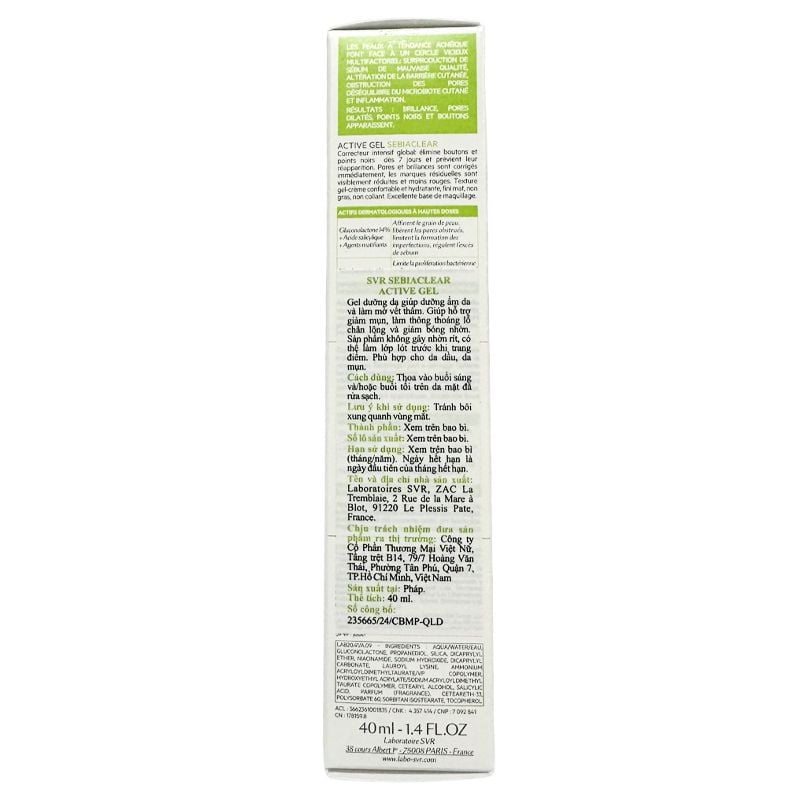 Kem Dưỡng SVR Kiểm Soát Dầu Nhờn, Cải Thiện Mụn & Mờ Thâm Sebiaclear Active Gel 40ml