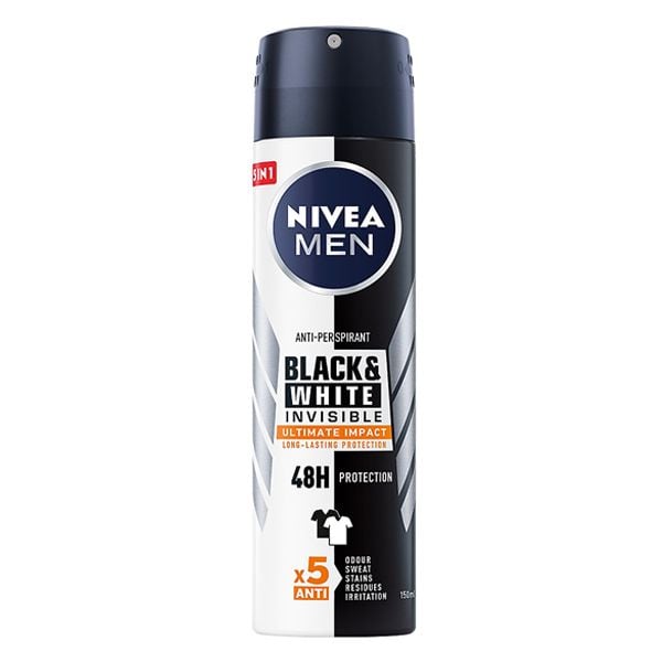 Xịt Khử Mùi Cho Nam Ngăn Vệt Ố Vàng Nivea Men Black & White Invisible Anti-Perspirant Spray 150ml