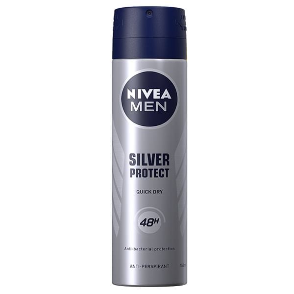 Xịt Khử Mùi Cho Nam Men Phân Tử Bạc Kháng Khuẩn Nivea Men Silver Protect Quick Dry Anti-Perspirant Spray 150ml