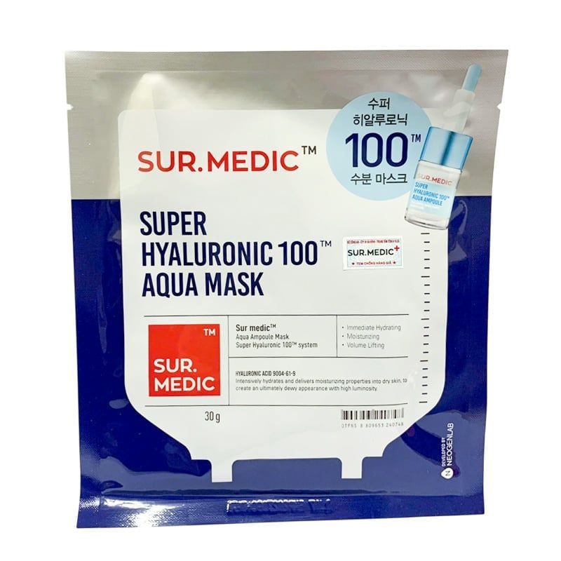 Mặt Nạ Sur.Medic+ Hỗ Trợ Cấp Nước Chuyên Sâu Super Hyaluronic 100™ Aqua Mask 30g