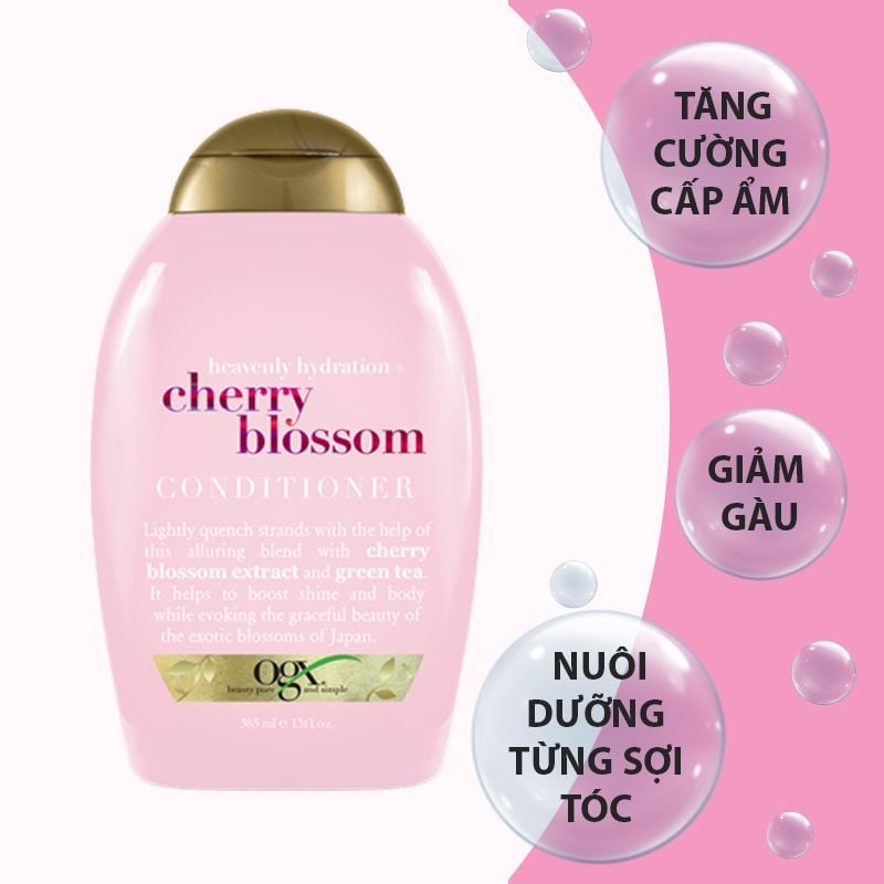 Dầu Xả Cấp Ẩm, Tóc Suôn Mượt & Bóng Khỏe, Chiết Xuất Hoa Anh Đào OGX Heavenly Hydration + Cherry Blossom Conditioner 385ml