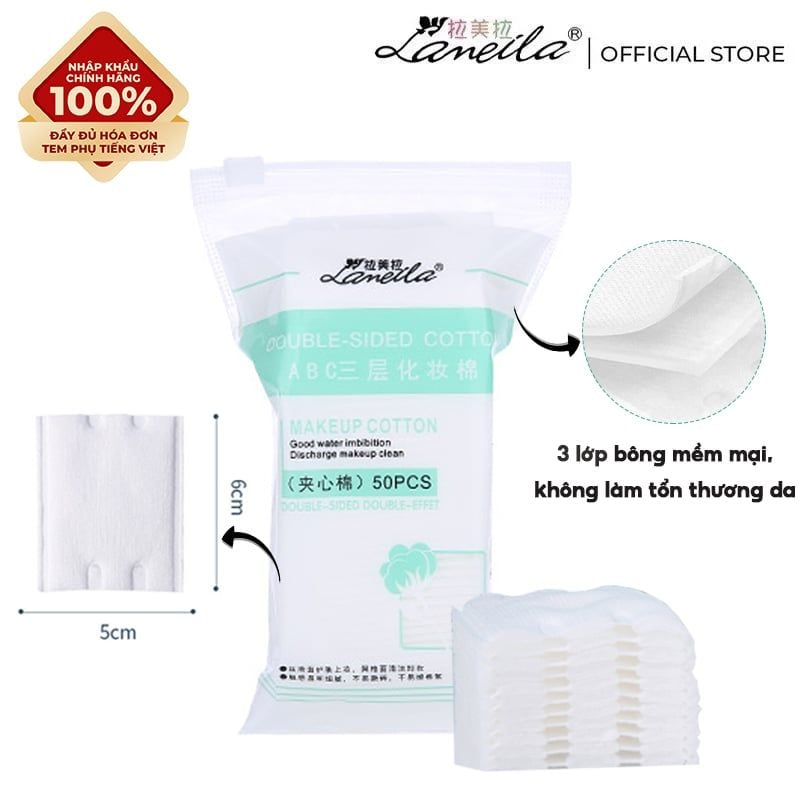 [NHẬP KHẨU] Bông Tẩy Trang 3 Lớp Mềm Mại Cao Cấp Lameila Makeup Cotton - B1091 - Túi 50 miếng