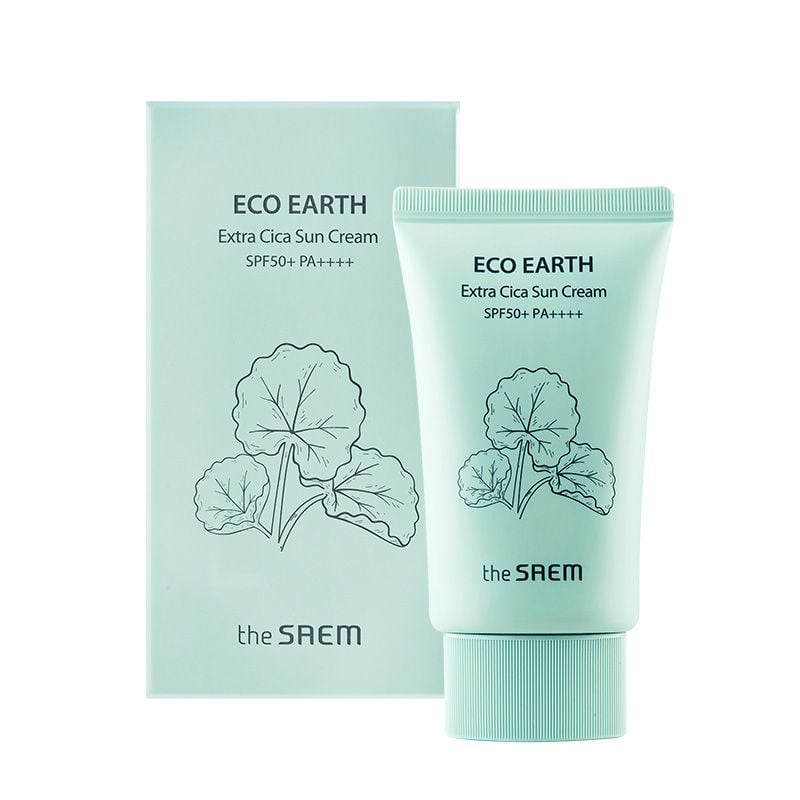 Kem Chống Nắng Nâng Tông, Cân Bằng Ẩm, Chiết Xuất Rau Má The Saem Eco Earth Extra Cica Sun Cream SPF50+/PA++++ 50g