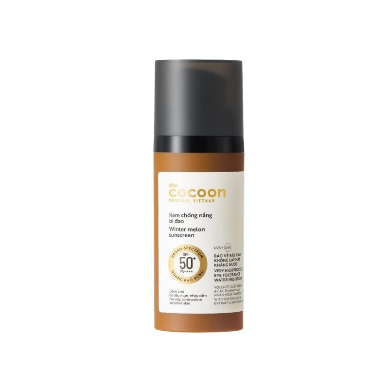 Kem Chống Nắng Cocoon Bí Đao Quang Phổ Rộng Dành Cho Da Dầu, Nhạy Cảm Winter Melon Sunscreen SPF50+ PA++++ 50ml
