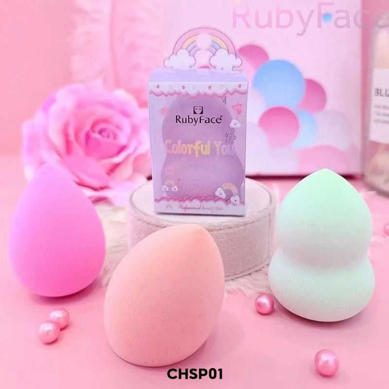 [NHẬP KHẨU] Set Bông Mút Trang Điểm Tiện Lợi, Xinh Xắn RubyFace Makeup Puff - Màu Ngẫu Nhiên