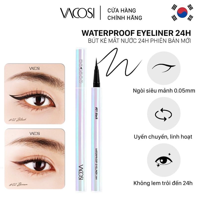 [PHIÊN BẢN NGỌC TRAI] Bút Kẻ Mắt Nước Không Lem Lâu Trôi Vacosi 24H Waterproof Pen - VM25 0.6g