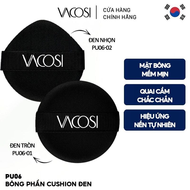 Mút Tán Kem Nền, Phấn Nước Vacosi Bông Cushion Đen - PU06