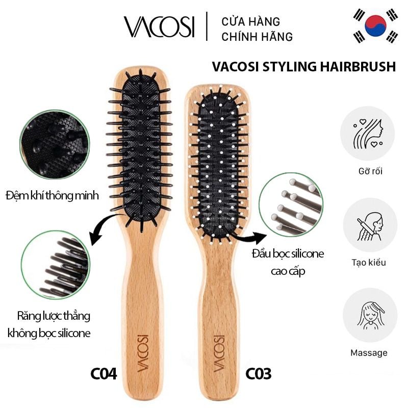 Lược Gỗ Tạo Kiểu, Chải Tóc Suôn Mượt Vacosi Styling Hairbrush