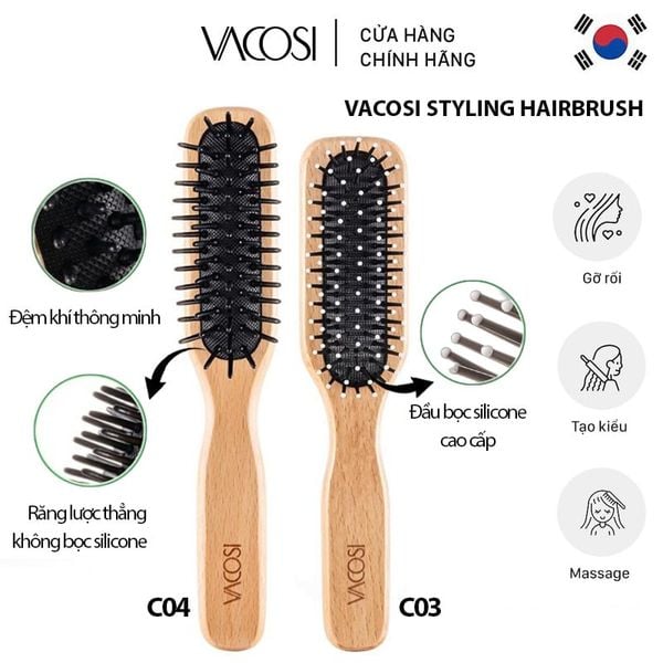  Lược Gỗ Tạo Kiểu, Chải Tóc Suôn Mượt Vacosi Styling Hairbrush 