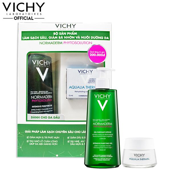 [2 Items] Bộ Sản Phẩm Làm Sạch Sâu, Giảm Bã Nhờn Và Nuôi Dưỡng Da Vichy Normaderm Phytosolution Và Kem Dưỡng Vichy Aqualia Thermal Rehydrating Cream Gel