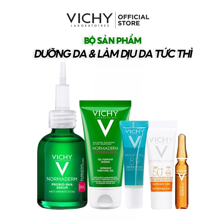 Bộ Dưỡng Da Và Làm Sạch Sâu, Giảm Mụn, Phục Hồi Da VICHY Normaderm Phytosolution Double-Correction Daily Care 50ml + srm 50ml + M89 15ml + 2 mini cream 3ml