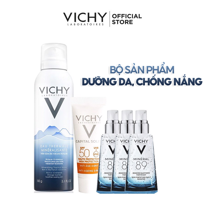 [3 Items] Bộ Sản Phẩm Dưỡng Da, Chống Nắng Vichy Mineralizing Thermal Water 150ml + Kem Chống Nắng Anti-Aging 3g + 3 Sample Mineral 89 Serum 1.5ml