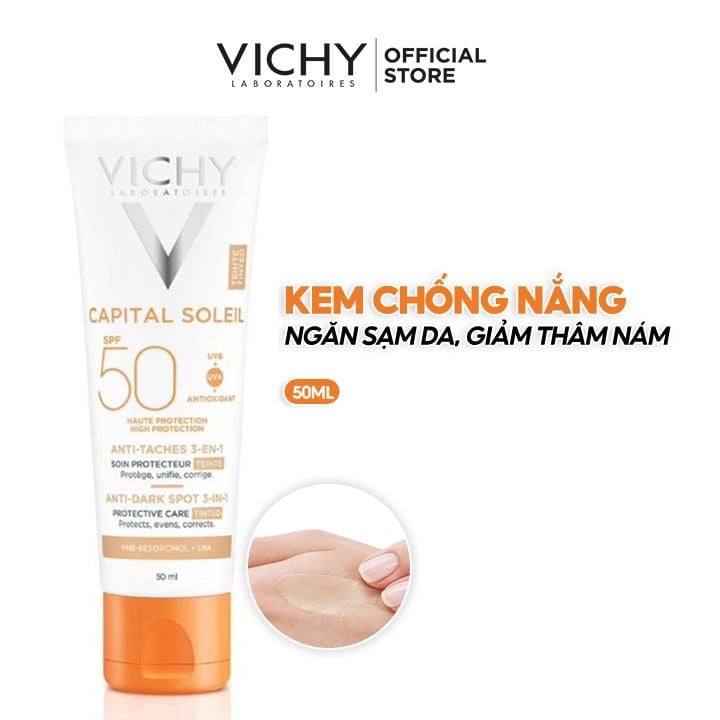 Kem Chống Nắng Ngăn Sạm Da, Giảm Thâm Nám Vichy Capital Soleil Anti-Dark Spot 3-In-1 SPF50+ 50ml