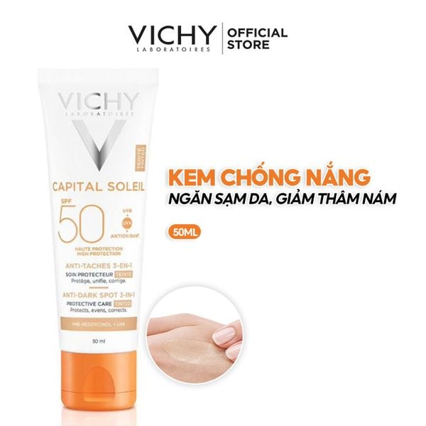 Kem Chống Nắng Vichy Hỗ Trợ Giảm Sạm Da, Giảm Thâm Nám Capital Soleil Anti-Dark Spot 3-In-1 SPF50+ 50ml 