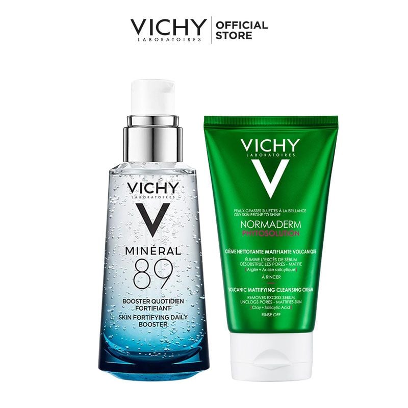 [2 Items] Bộ Dưỡng Chất Khoáng Cô Đặc Vichy Mineral 89 Serum Và Gel Rửa Mặt Ngừa Mụn Vichy Normaderm Gel